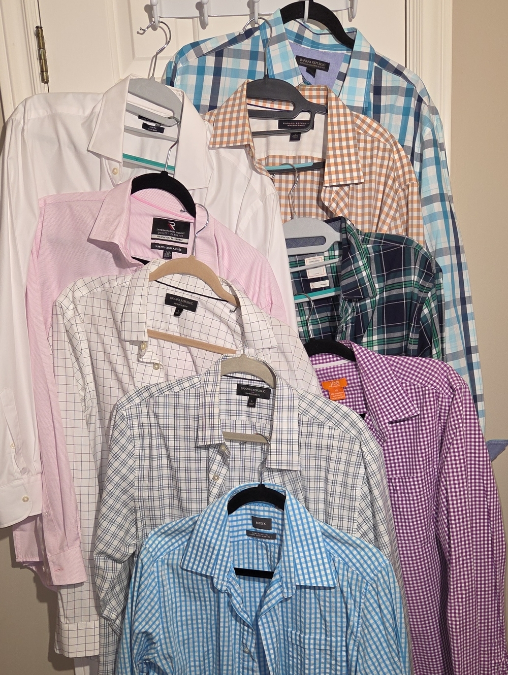 9 Men's Dress Shirts - Blue, Pink, White, Purple, Green Plaid